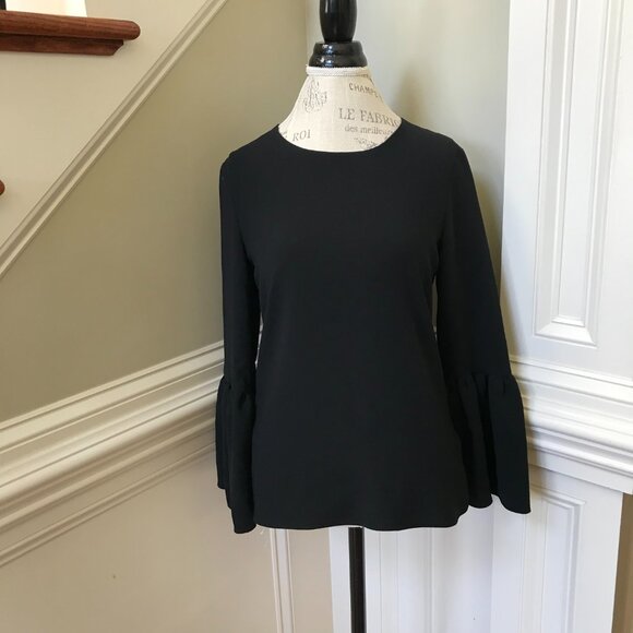 Charlotte Brody Bell Flare Sleeve Blouse Shirt Top Womens Small Black Crew Neck - Picture 2 of 10